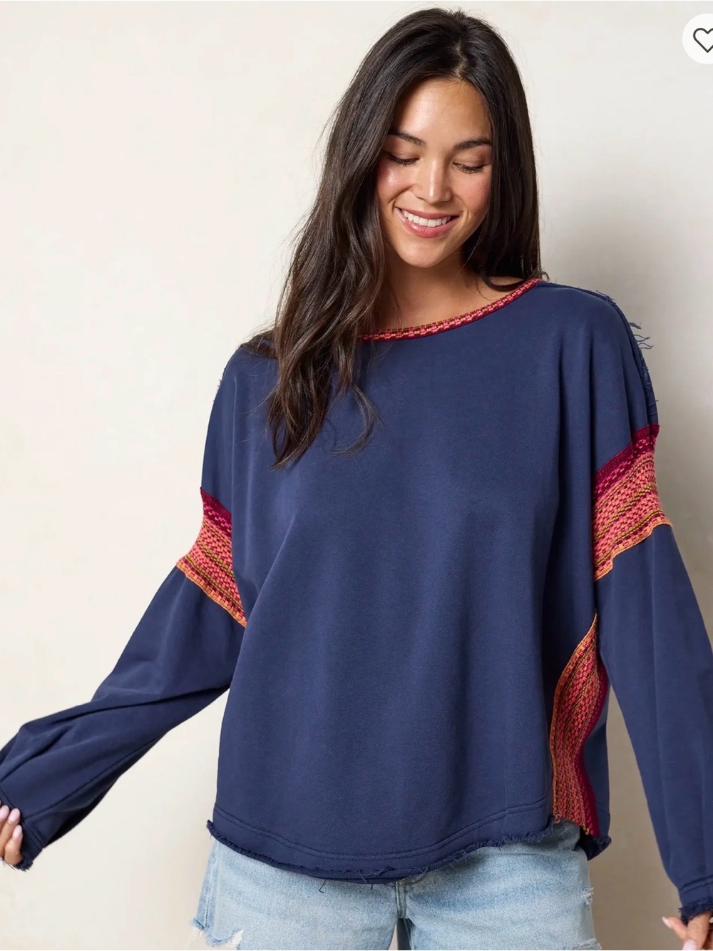 NATURAL LIFE Women's Medium blue waffle knit Crewneck Long Sleeve Shirt